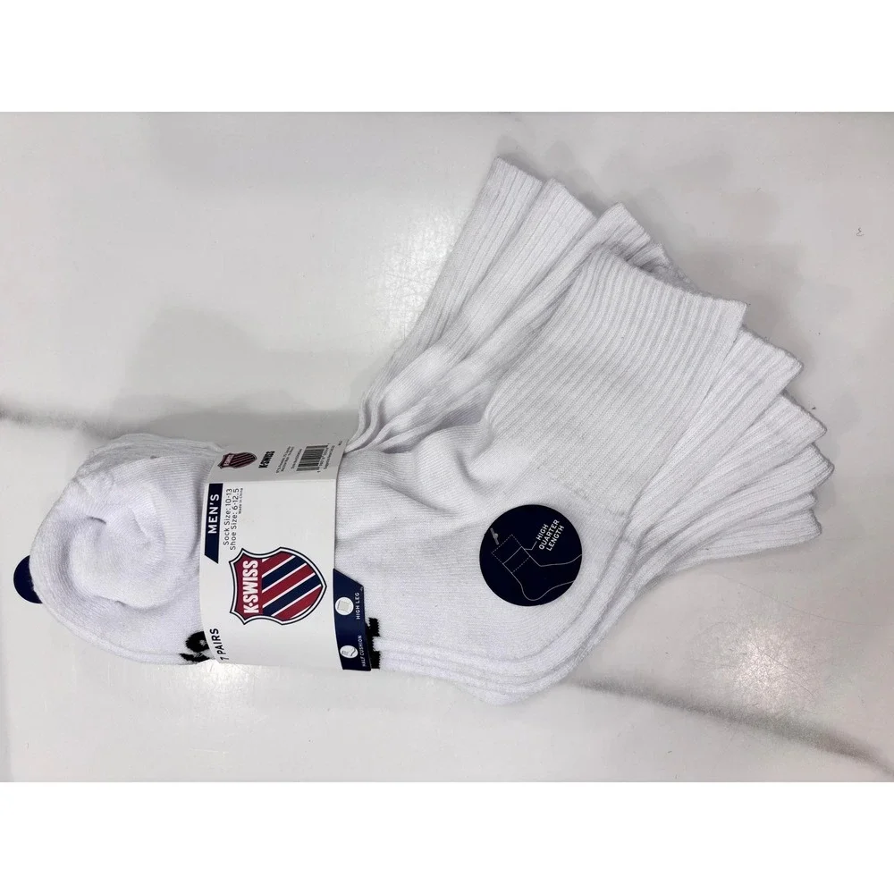 K-Swiss Mens High Quarter Socks 7 Pairs White Size 10-13 Shoe 6-12.5